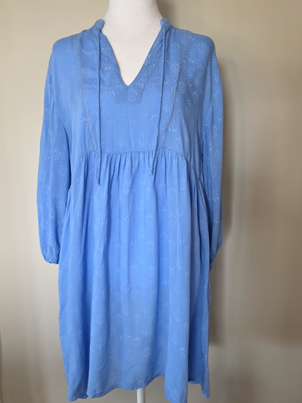 Mata Traders Blue Floral Boho Babydoll Dress 100% Modal Long Sleeve- Oversized